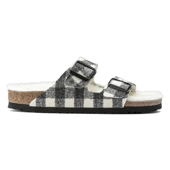 🆕BIRKENSTOCK Arizona Shearling Lined Wool Slide Sandals Black White Plaid 6-6.5 - Picture 2 of 12